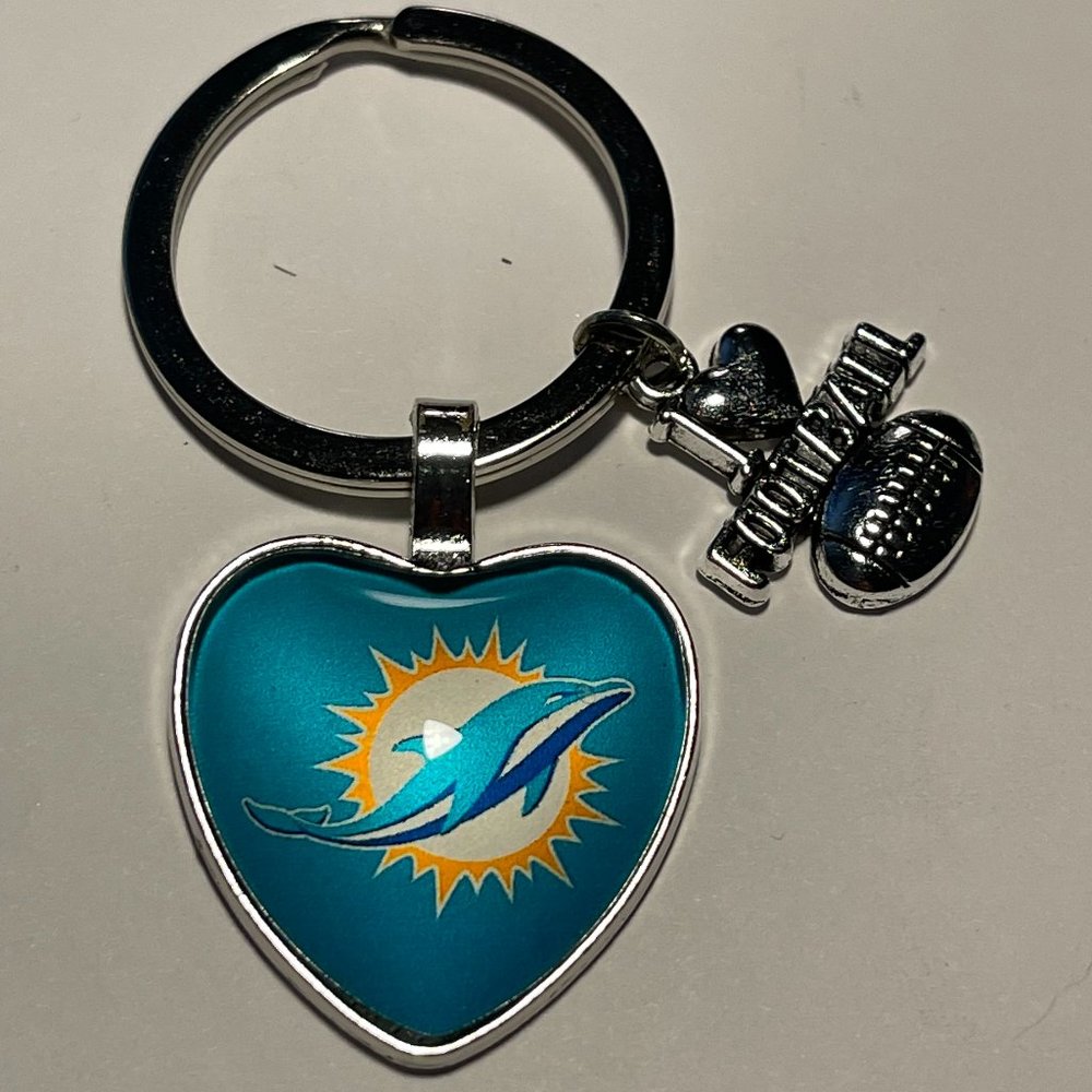 MIAMI DOLPHINS NFL I Love Football Heart Key Ring !!!NEW!!